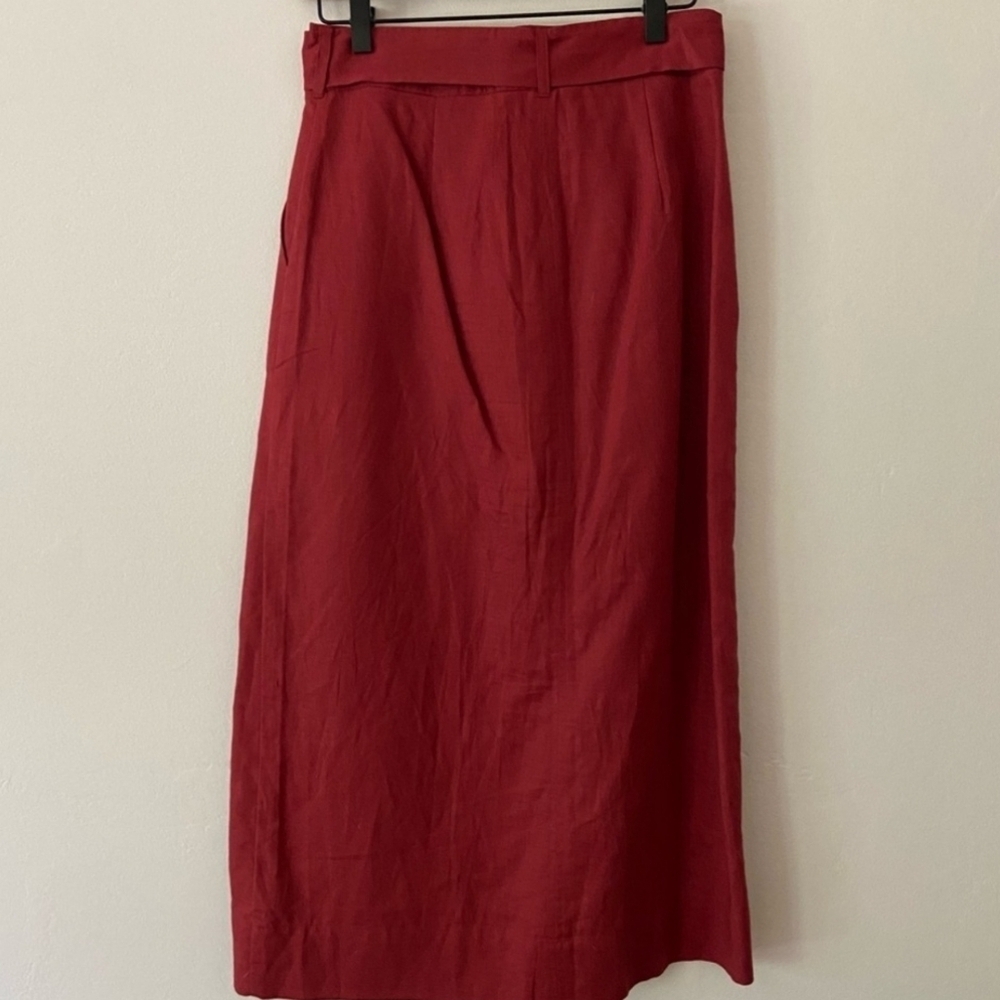 Gap Womens Linen & Cotton Red Paperbag Tie Waist Midi Skirt Size XS - Picture 5 of 6
